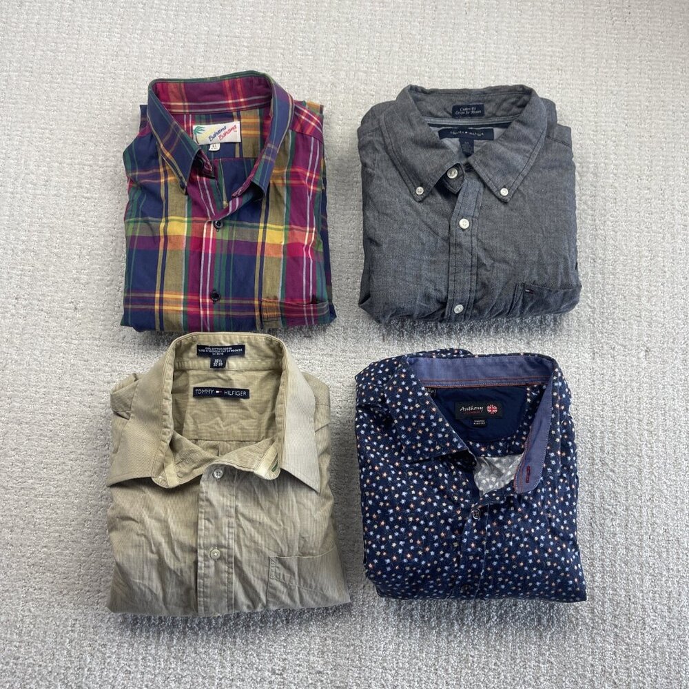 Bundle Lot x4 Men  Button Up Dress Shirt Size L / 16.5 Tommy Hilfiger & More